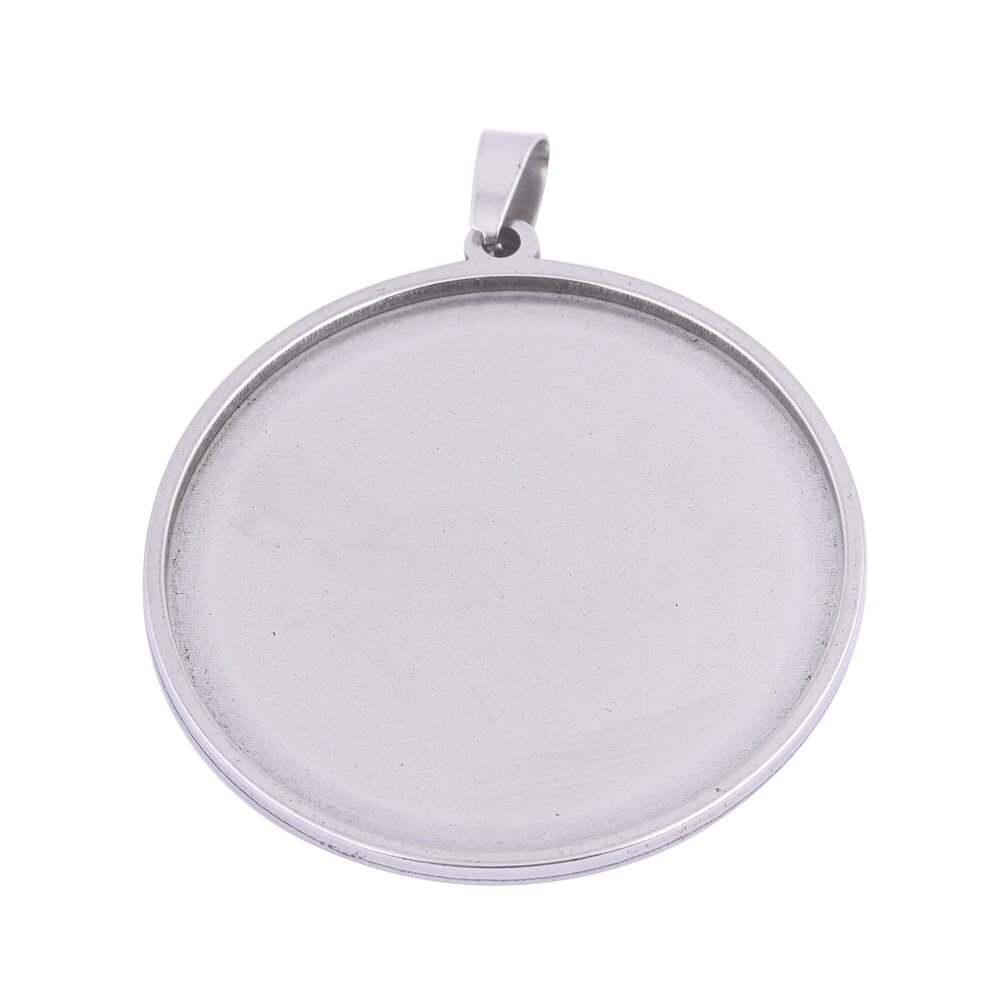 2495 10pcs Stainless Steel Cabochon Setting Trays 40mm Dia Pendant Base